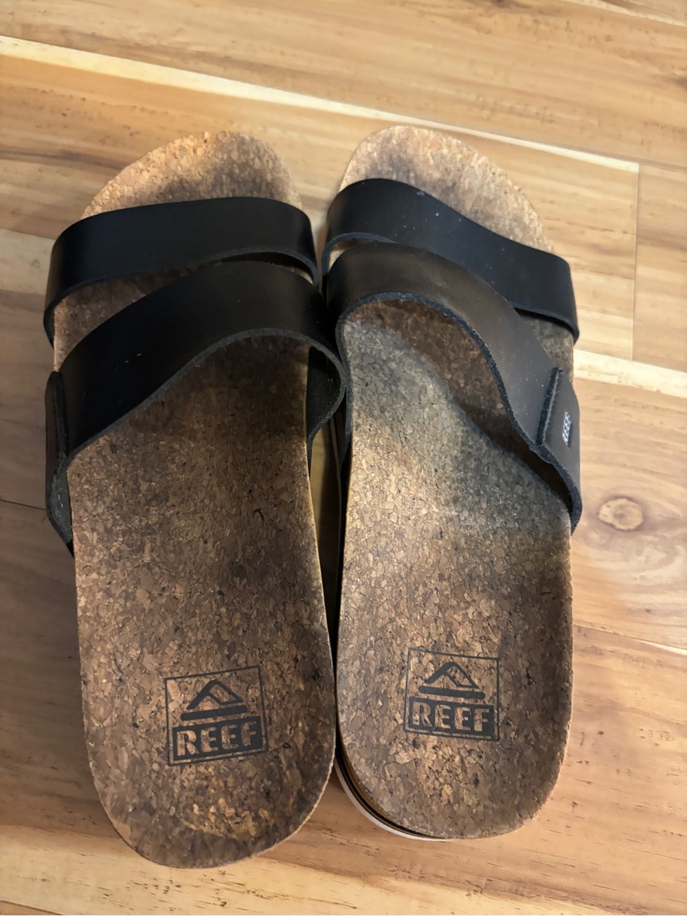 Reef Women's Black Double-Strap Platform Slides with Cork Footbed - Picture 2 of 3